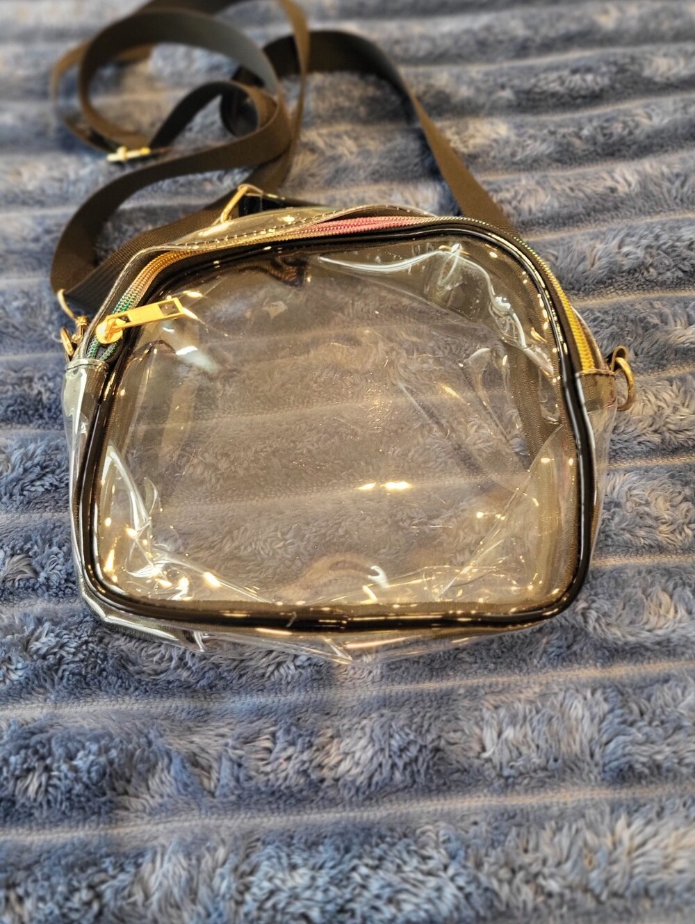 New Essential Clear Crossbody Bag with Black Trim and Gold Accent